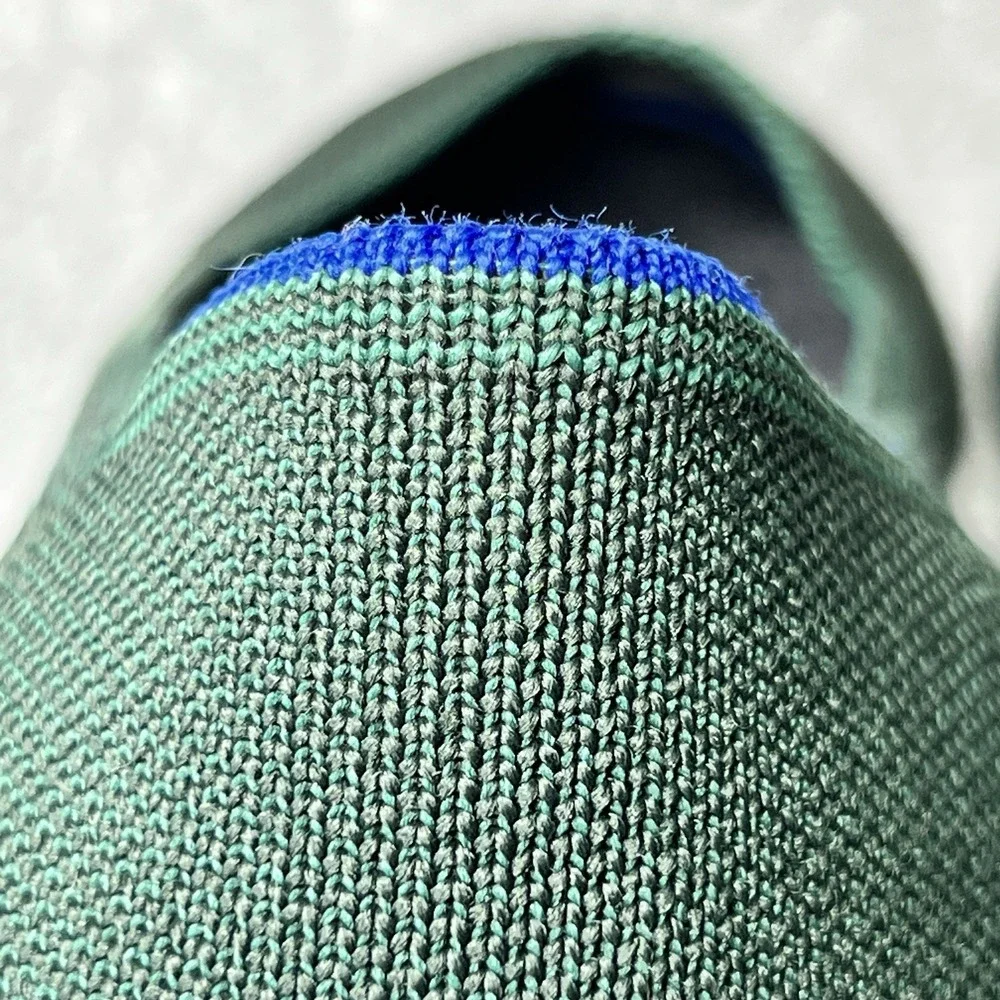 Rothys The Flat Round Toe Knit Ballet Flats Womens 7.5 Green Washable Slip On